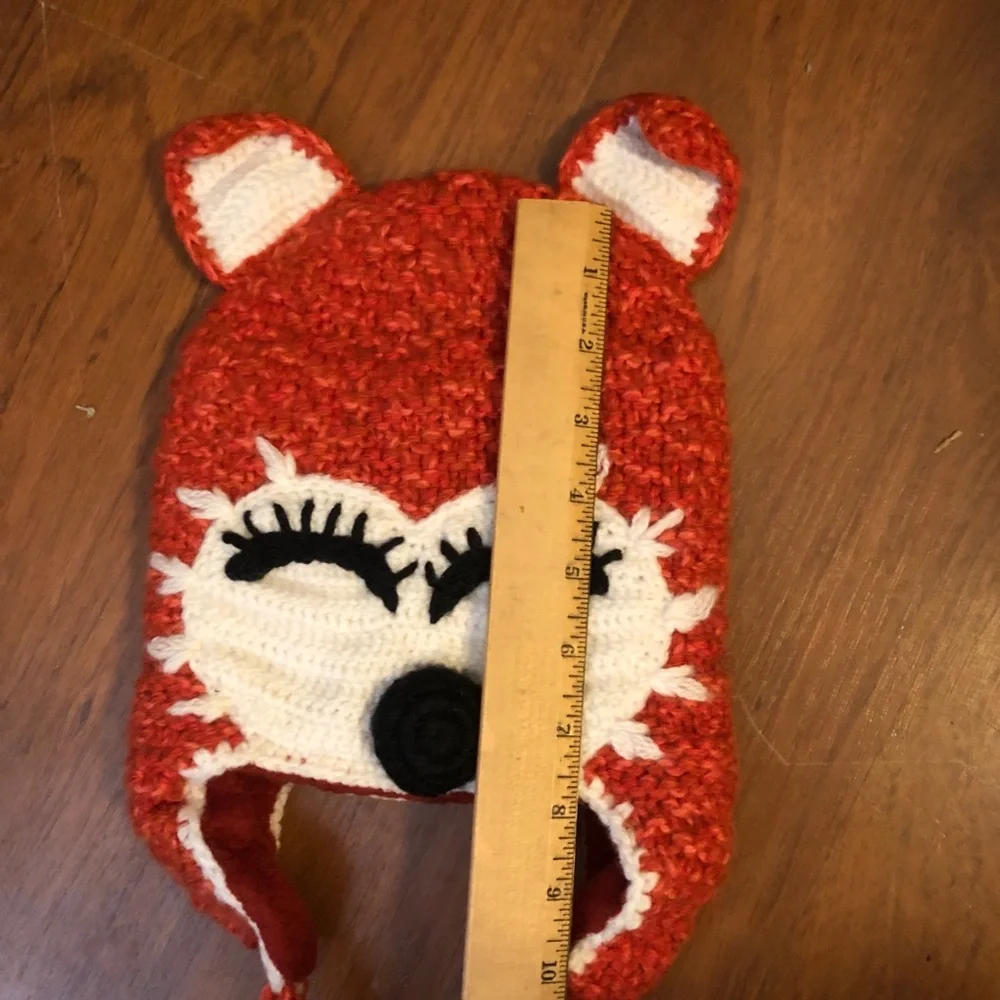 Andes Fair Trade Knit Beanie Hat Red Fox Tassels Alpaca Blend Peru Kids Adult S